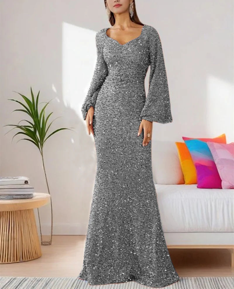 Sexy Wedding Bridesmaid Sequin Long Sleeve Dresses