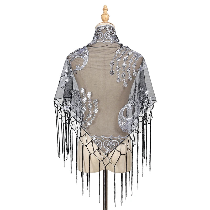 Elegant Sequins Triangle Scarf Fashion Lace