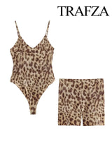 TRAFZA Women's Summer Fashion Leopard Print Jumpsuit