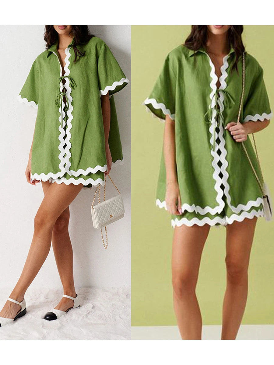 Women 2 piece rickrack trim outfits