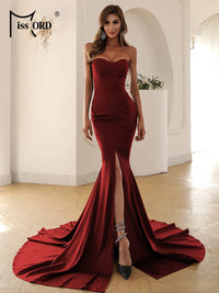 Missord Elegant Wine Mermaid Evening Dress