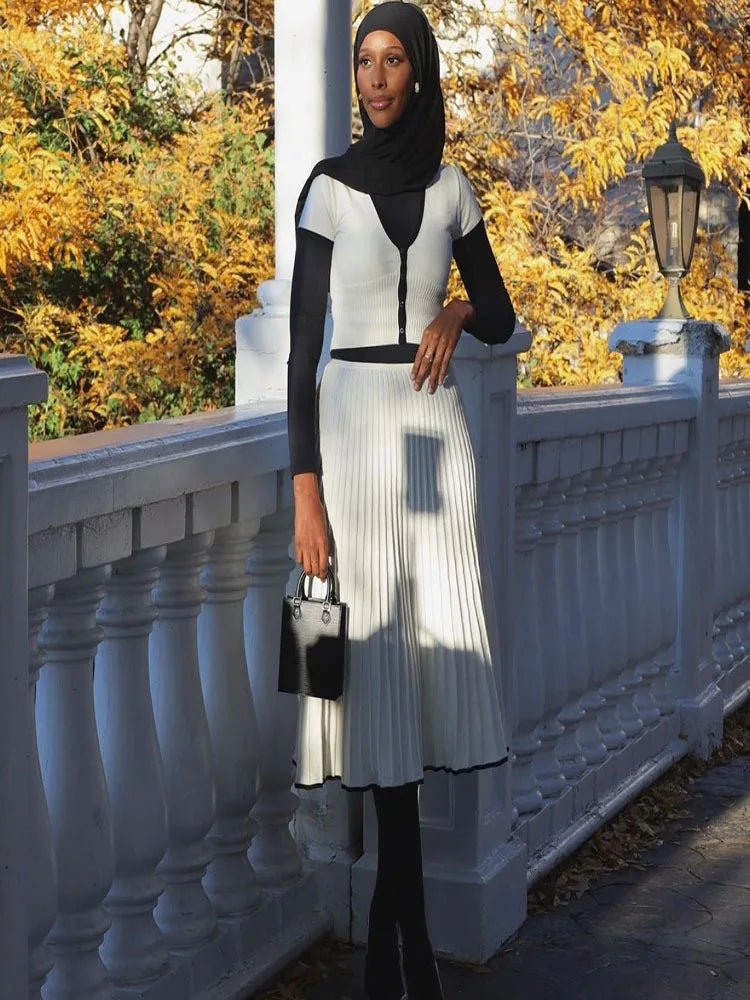 Summer Women White long Skirt Suit