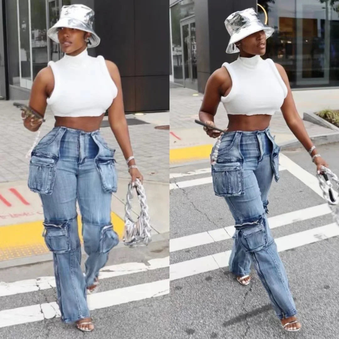 Vintage Washed Distressed Women Jeans