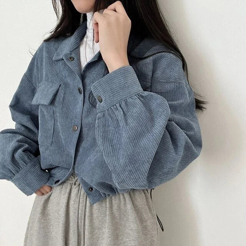 Rimocy Chic Pockets Long Sleeve Cropped Blouse