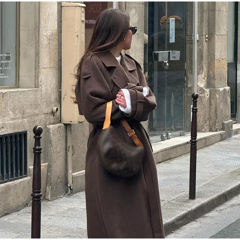 Street Ribbed Woolen Long Coat