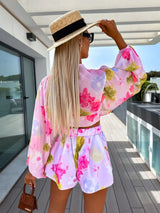 Summer deep V-neck beach style shorts suit