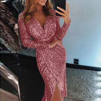Elegant Women Evening Party Dress Shiny Sequin