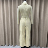 Sleeveless Lace-Up Wide-Leg Jumpsuit