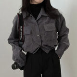 Rimocy Chic Pockets Long Sleeve Cropped Blouse