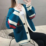 Winter Style Loose Diamond Plaid Long-Sleeve Cardigan