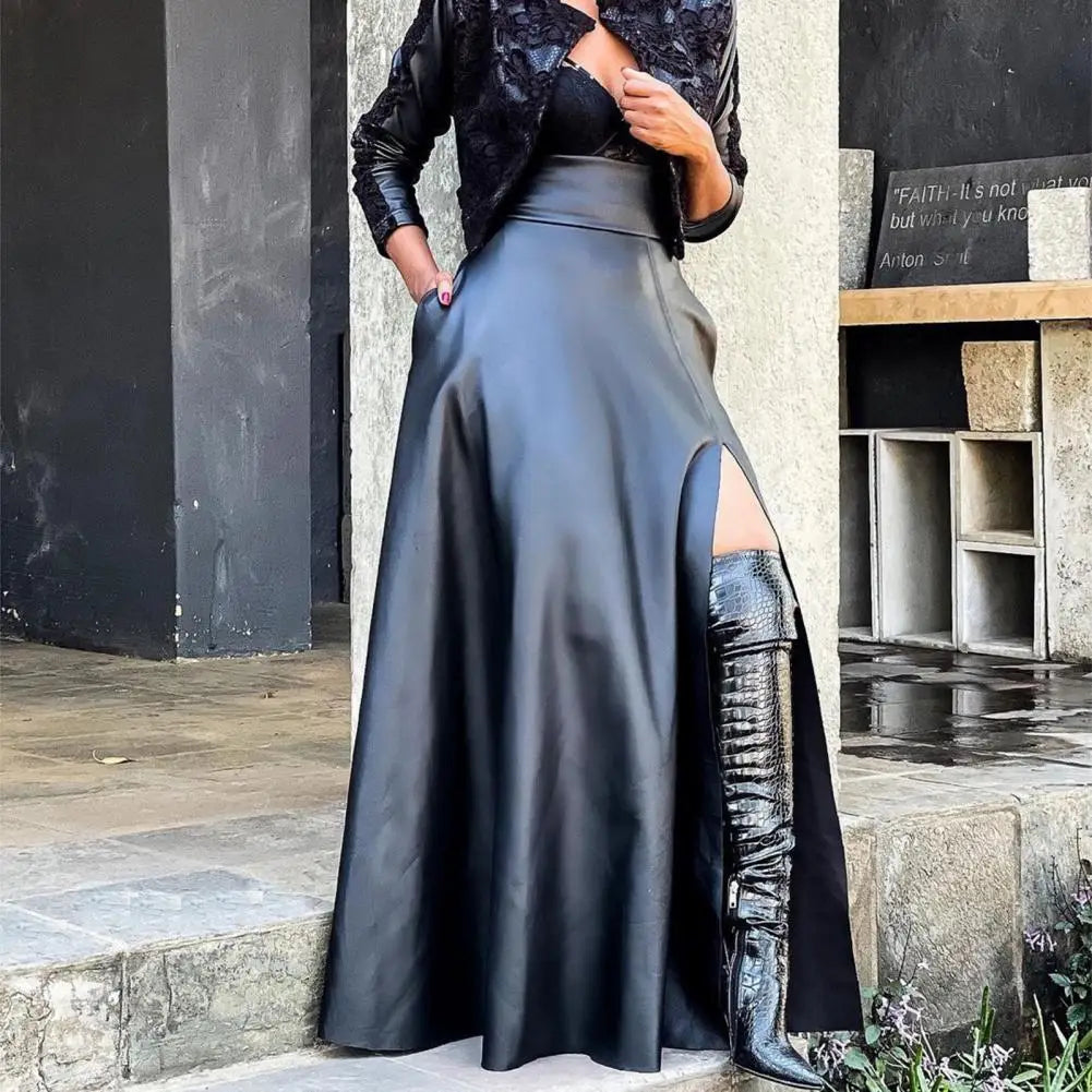 Sexy thigh-slit black skirt