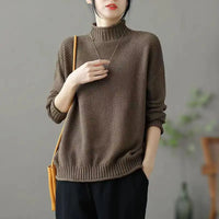 Vintage Turtleneck Pullover Women Knit Long Sleeve Top