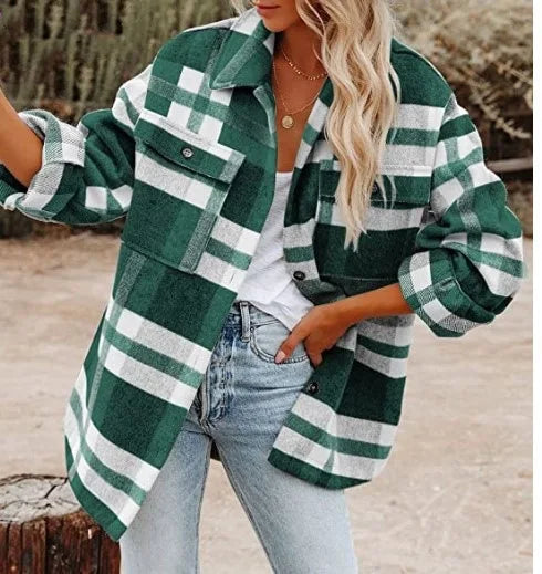 Autumn Women's Plaid Jacket Long Sleeve Lapel