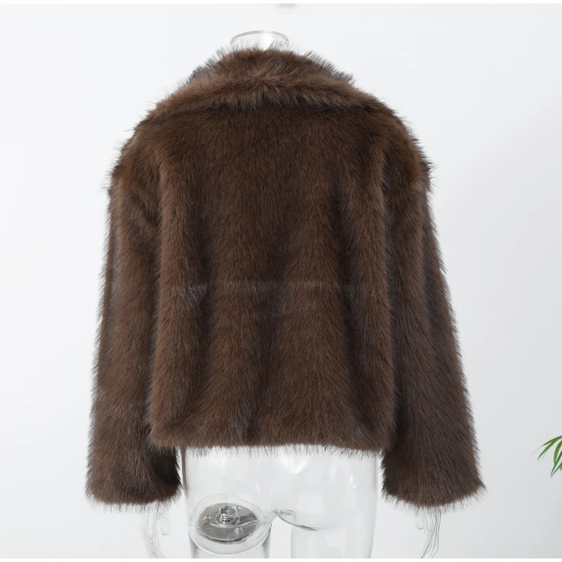 Long Sleeved Buttons Women's Faux Fur Coats