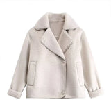 Women Casual Lapel Thick Faux Leather Jackets