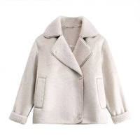 Women Casual Lapel Thick Faux Leather Jackets