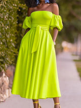Slim Fit Belt Elegant Lady Midi Dresses