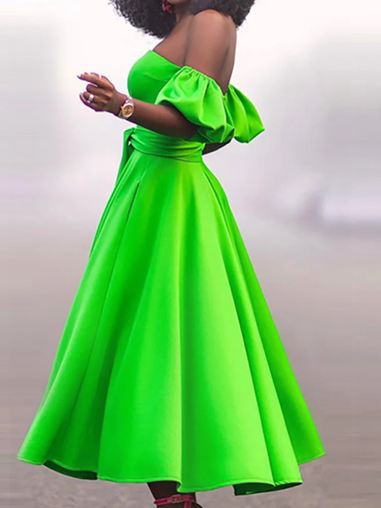 Slim Fit Belt Elegant Lady Midi Dresses