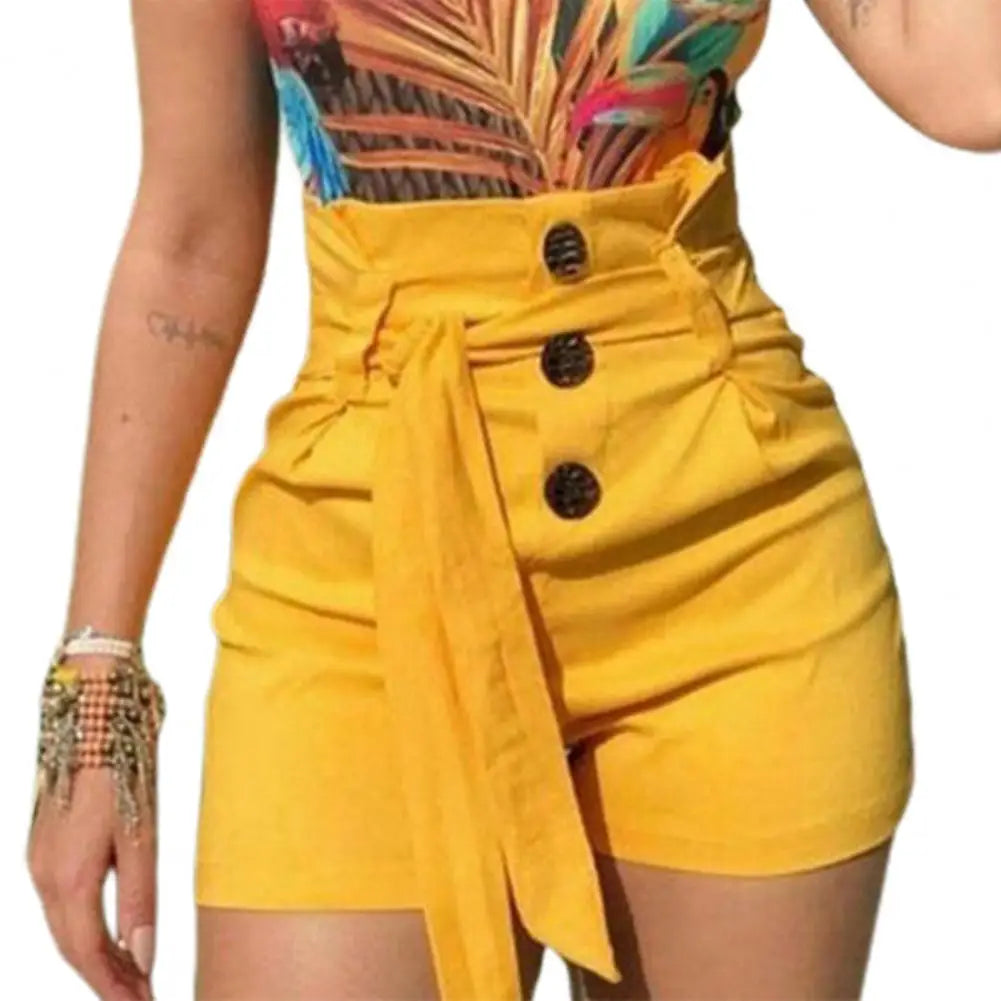 Summer Women Pants Pleated High Waist Tight Shorts
