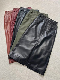 Women Genuine Leather Long Maxi Skirts