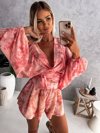 Summer deep V-neck beach style shorts suit