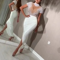 Women Summer V-neck Short Sleeve Polyester dress