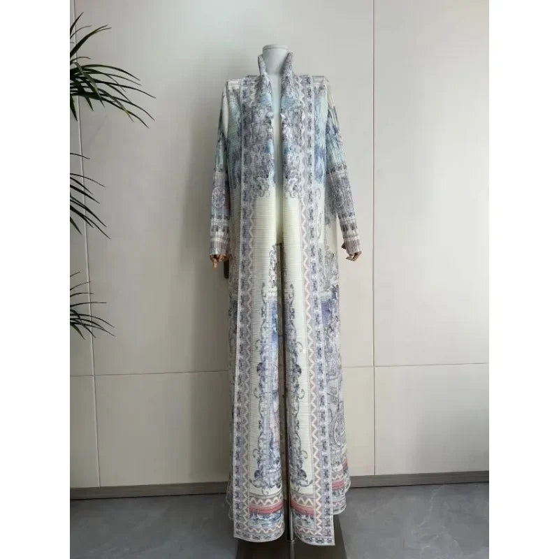 Miyake Pleated Print Foldable Collar Long Sleeve Coats