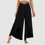 Wide Leg Pants With Front Slit High Waisted Pleated