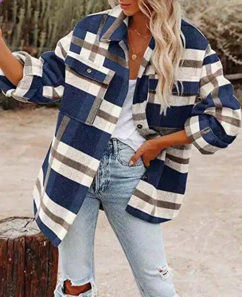 Autumn Women's Plaid Jacket Long Sleeve Lapel