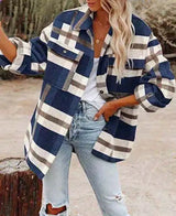 Autumn Women's Plaid Jacket Long Sleeve Lapel