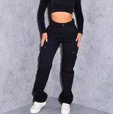 Women High Waist High Elastic Solid Jeans