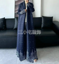 Miyake Pleated Print Foldable Collar Long Sleeve Coats