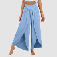 Wide Leg Pants With Front Slit High Waisted Pleated