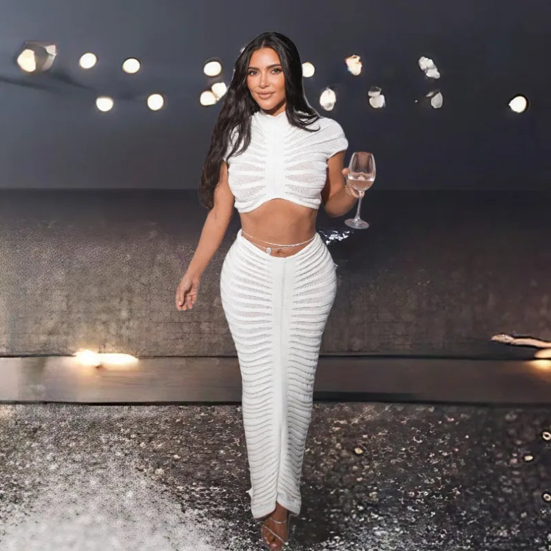Solid Rib Knitted Two Piece Dress Sets