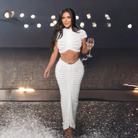 Solid Rib Knitted Two Piece Dress Sets