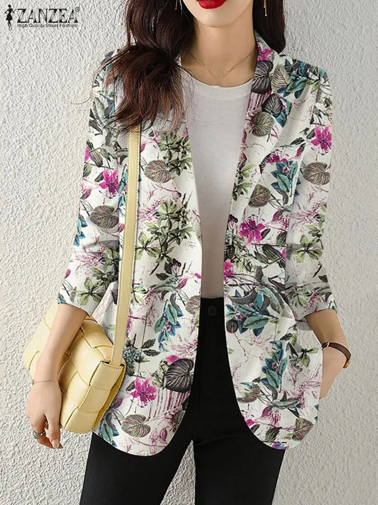 Women Autumn Blazer Retro Printed Coats