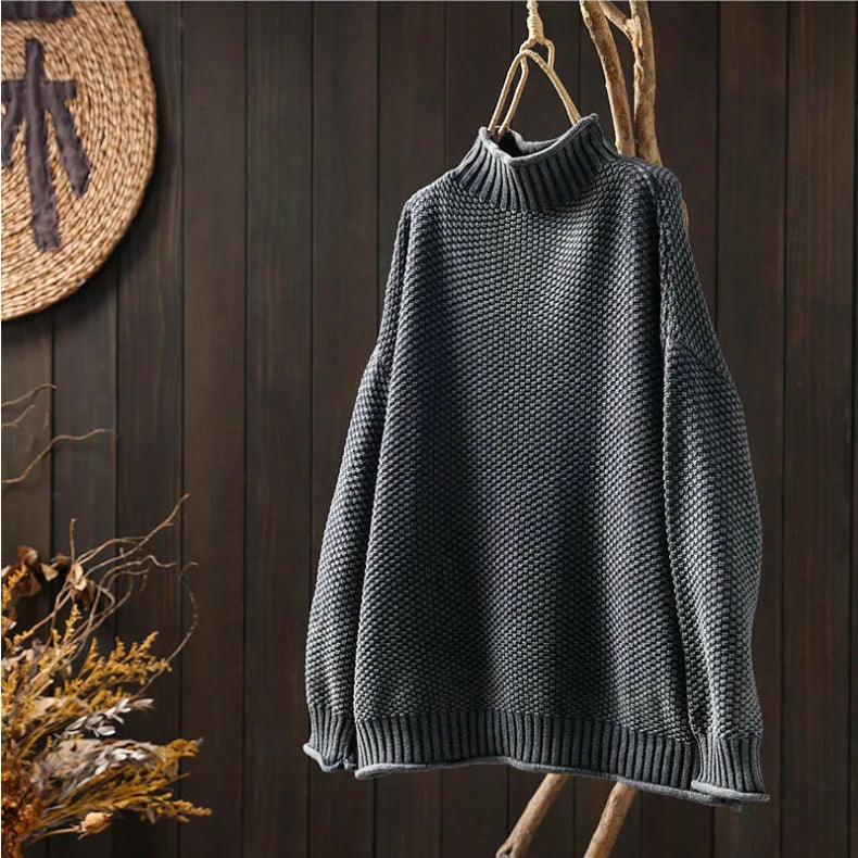 Vintage Turtleneck Pullover Women Knit Long Sleeve Top
