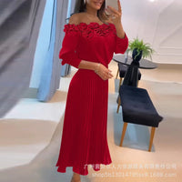 Shiny satin black midi dress