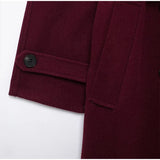 Side profile of wool coat on model