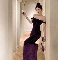 Side view of elegant velvet dress