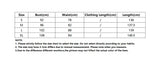 Size chart for clothing with measurements in centimeters