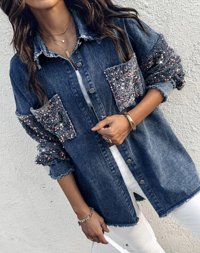 Stylish flip collar fall jacket
