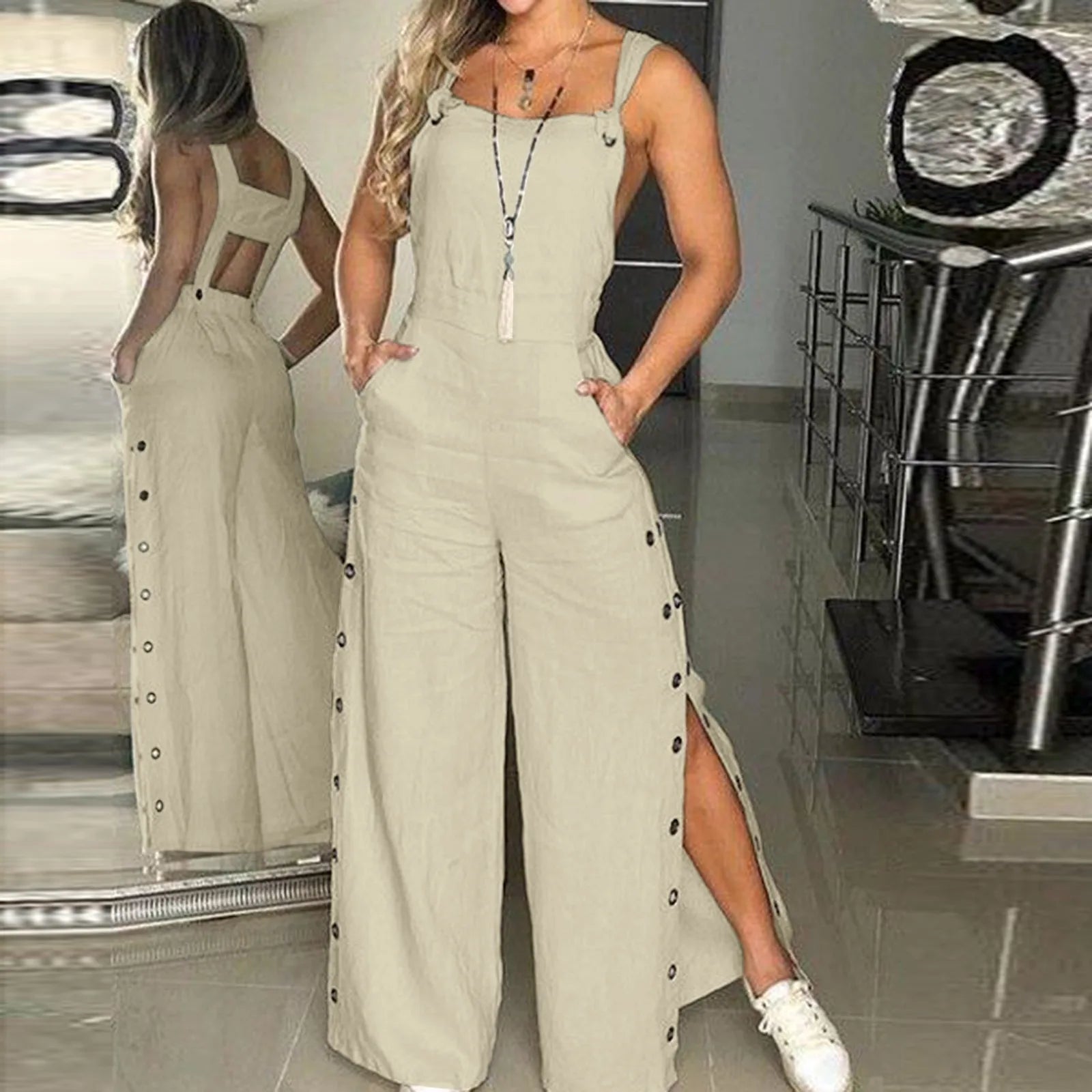 Summer vacation midi jumpsuit detail