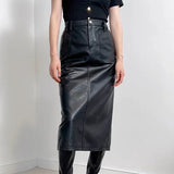 Women’s genuine leather maxi skirt