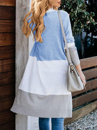 Lovaru Womens Boho Open Front Cardigan Colorblock Long Sleeve Loose Knit Lightweight Sweaters