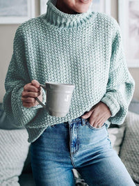 Women'S Turtleneck Sweaters Slouchy Batwing Sleeve Chunky Knit Oversized Pullover Tops