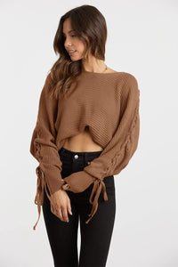 Women'S Casual Knitted Sweater Boat Neck Lace up Long Batwing Sleeve Loose Pullover Jumper Tops