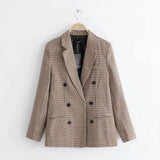 Women'S Blazers & Suit Jackets Solid Double Breasted Suit Long Sleeve Work 0Ffice Cardigan Vintage Plaid Print Blazer Lapel Slim Coat