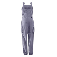 Women'S Summer Adjustable Straps Sleeveless Jumpsuits Solid Color Strapless Belted Pants Pocket Romper