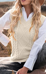 Women V Neck Sleeveless Oversized Sweater Vest Casual Loose Cable Knit Sweaters Tank Pullover Fall Winter Outfits